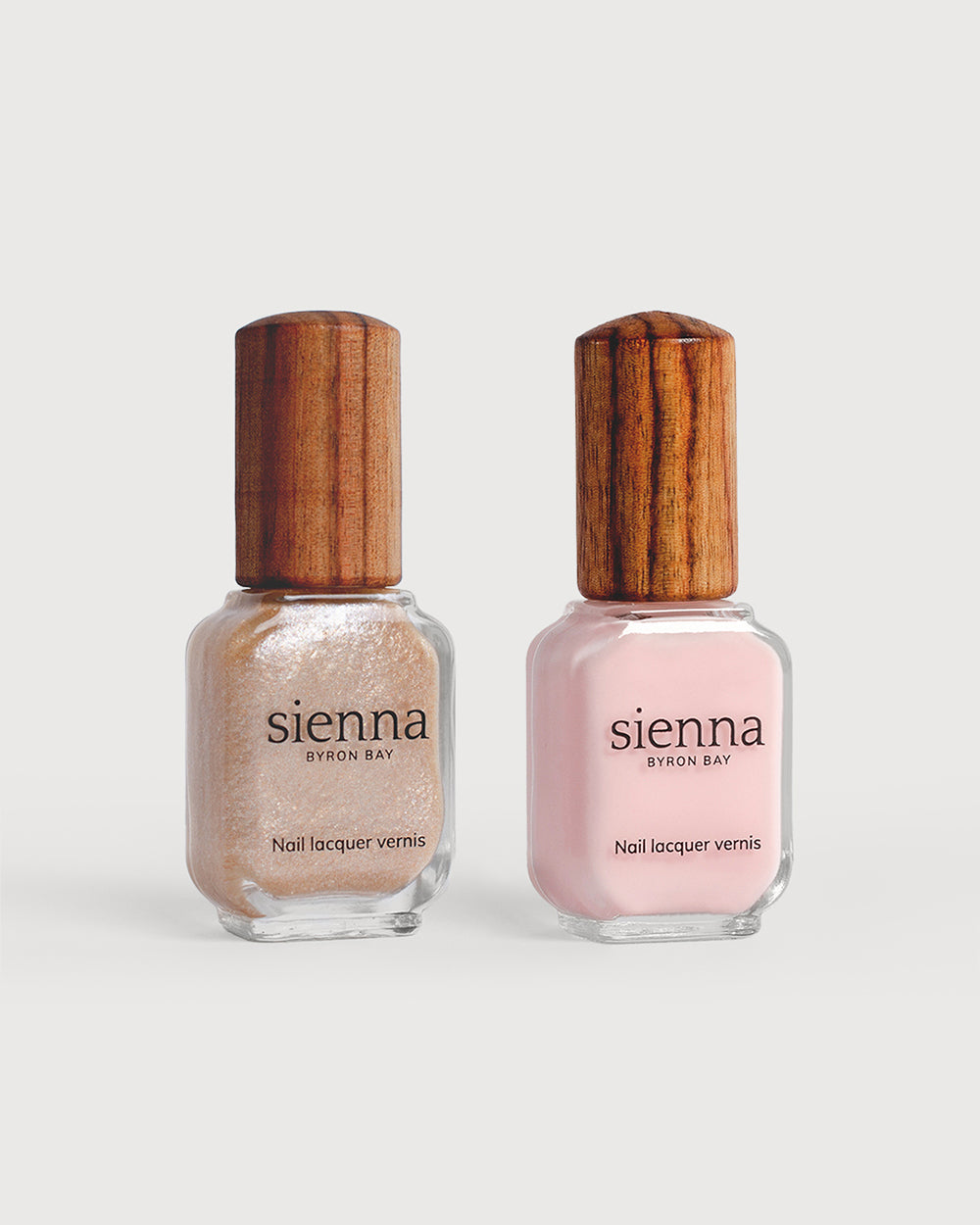 Grapefruit Granita Crystal and rosewater pink sheer nail polish glass bottles with timber caps