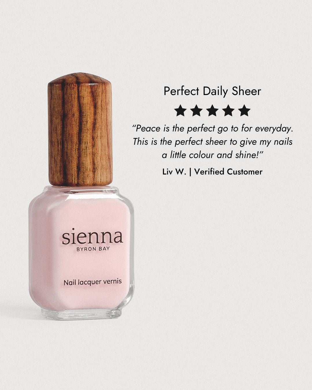 light rosewater pink sheer nail polish glass bottle with 5 star review