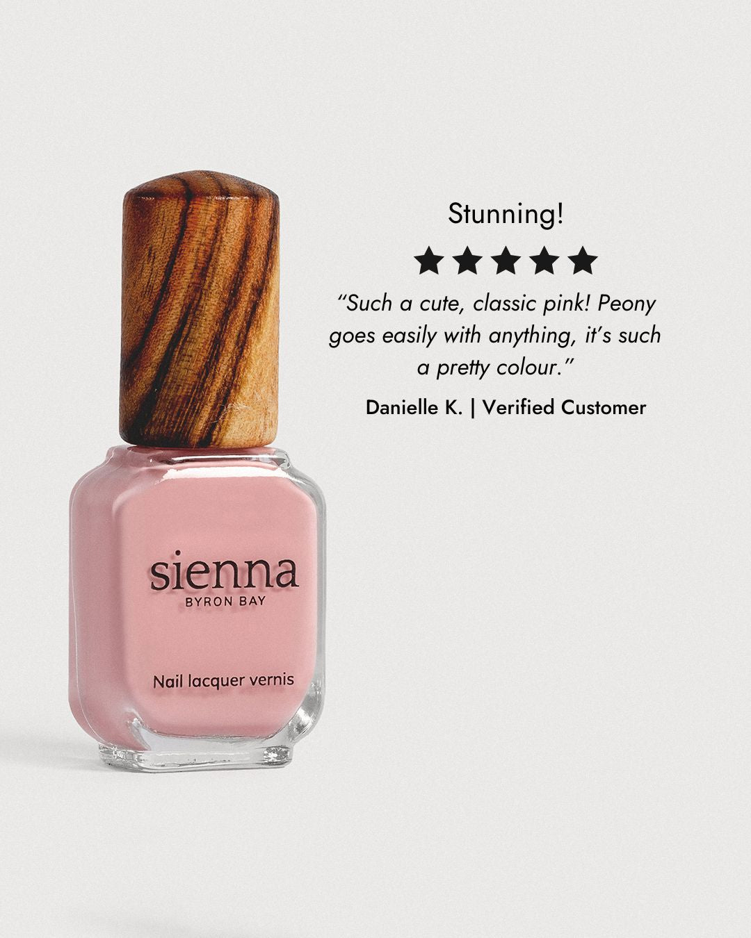 Cherry blossom pink nail polish glass bottle with 5 star review