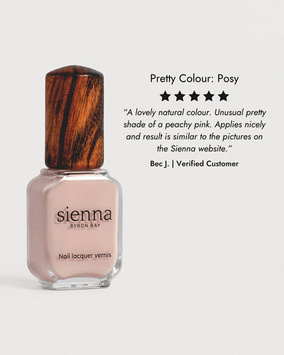 Soft neutral-pink nail polish glass bottle with 5 star review