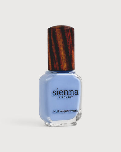 baby blue nail polish glass bottle timber cap