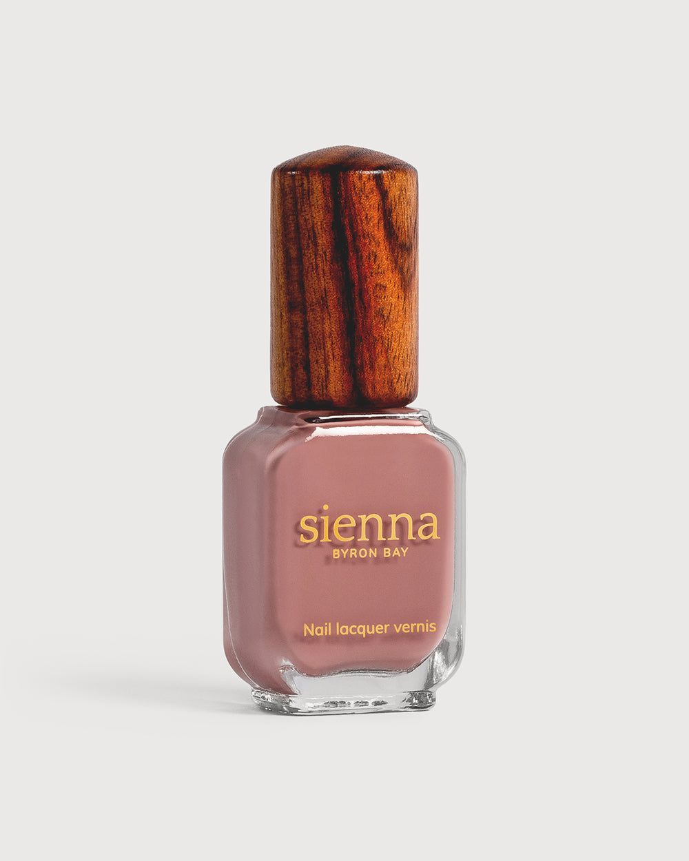 Stony mauve nail polish glass bottle with timber cap