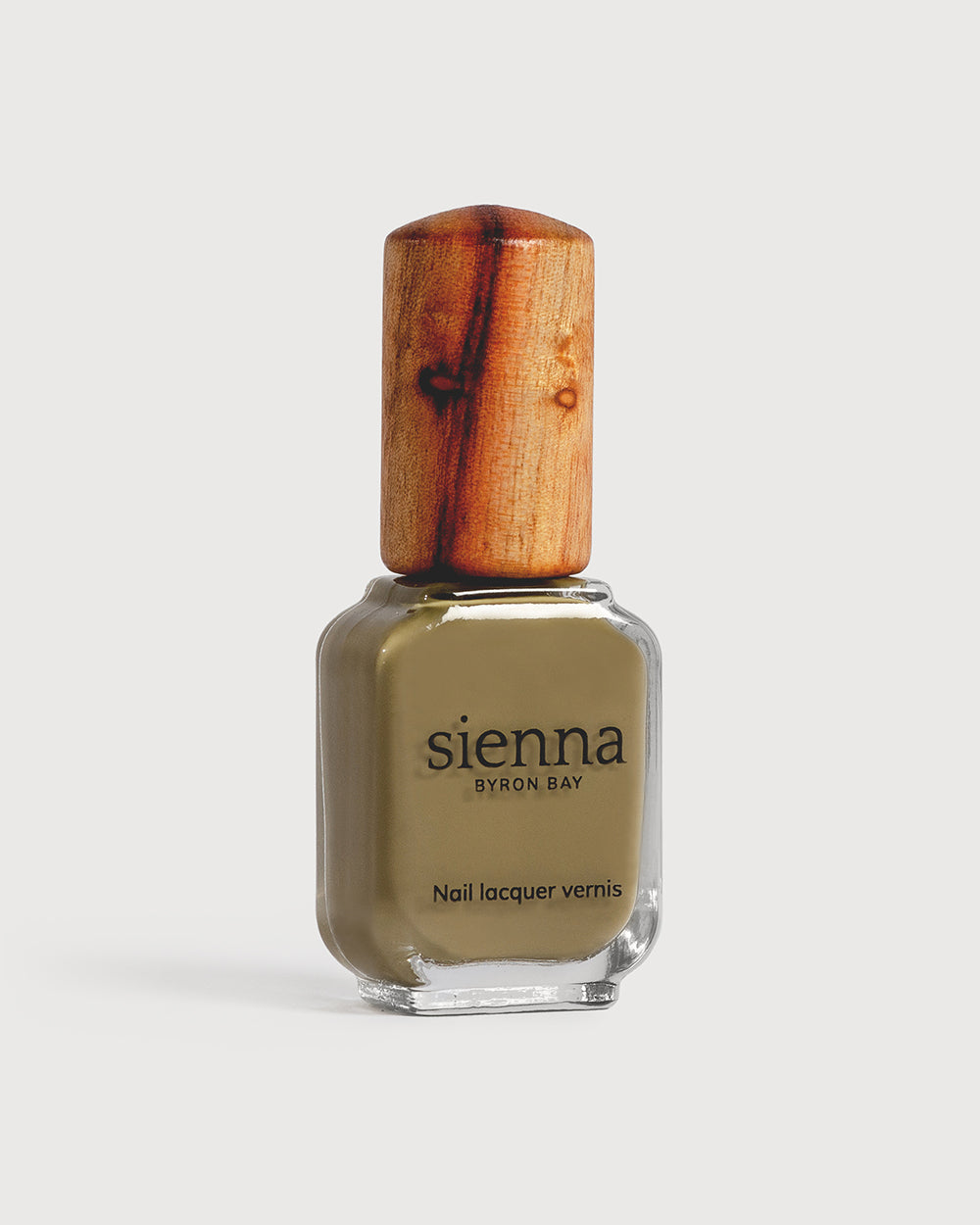 Khaki green nail polish glass bottle with timber cap
