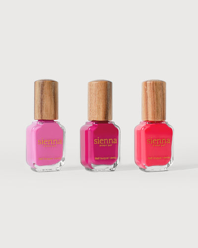 Vibrant Pinks Nail Polish Bottes with timber caps, Crush Trio