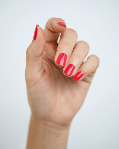 Bright Topaz Pink nail polish swatch on fair skin tone by Sienna Byron Bay