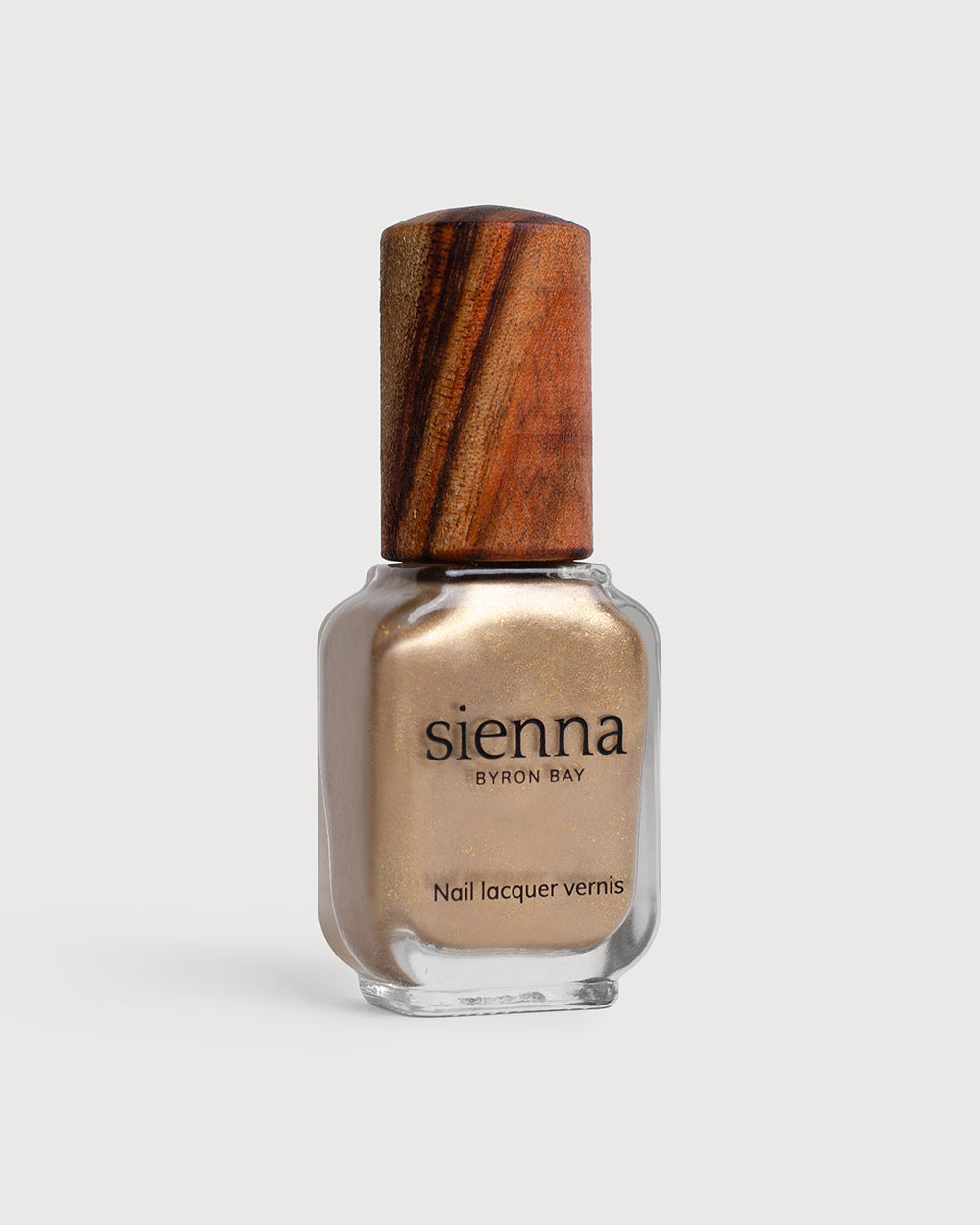 Solar Flare Gold Glaze nail polish glass bottle with timber cap