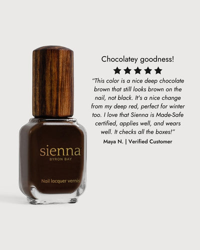 chocolate brown nail polish glass bottle with 5 star review