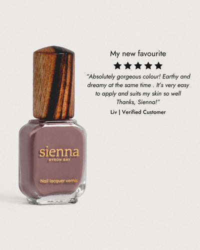 dusty mauve nail polish glass bottle with 5 star review