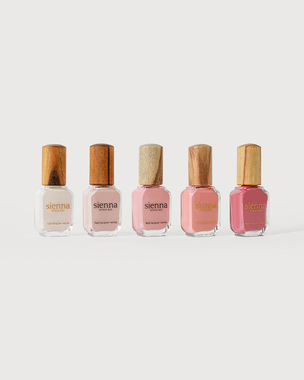 Collection of 5 pink Sienna Nail Polish Bottles