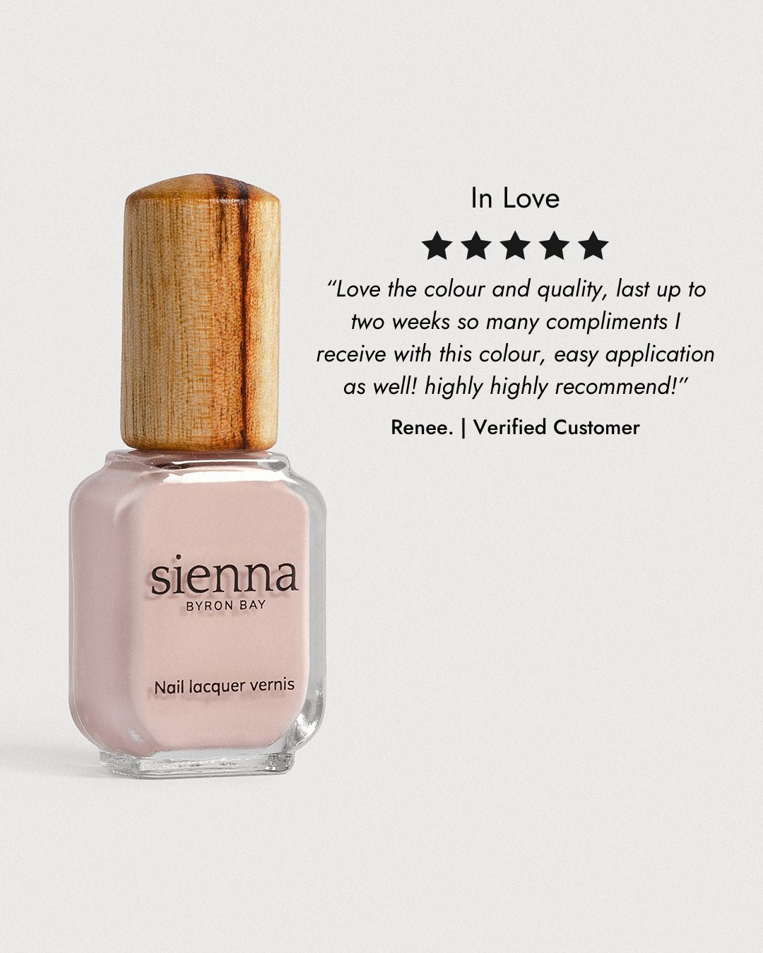 Light champagne pink nail polish glass bottle with 5 star review