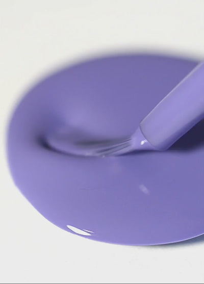 Gentle Midtone Blue Lilac Crème nail polish drop close-up by Sienna Byron Bay video.