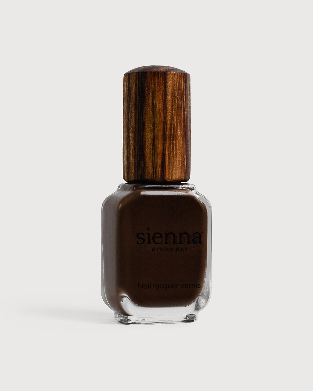 chocolate brown nail polish glass bottle with timber cap