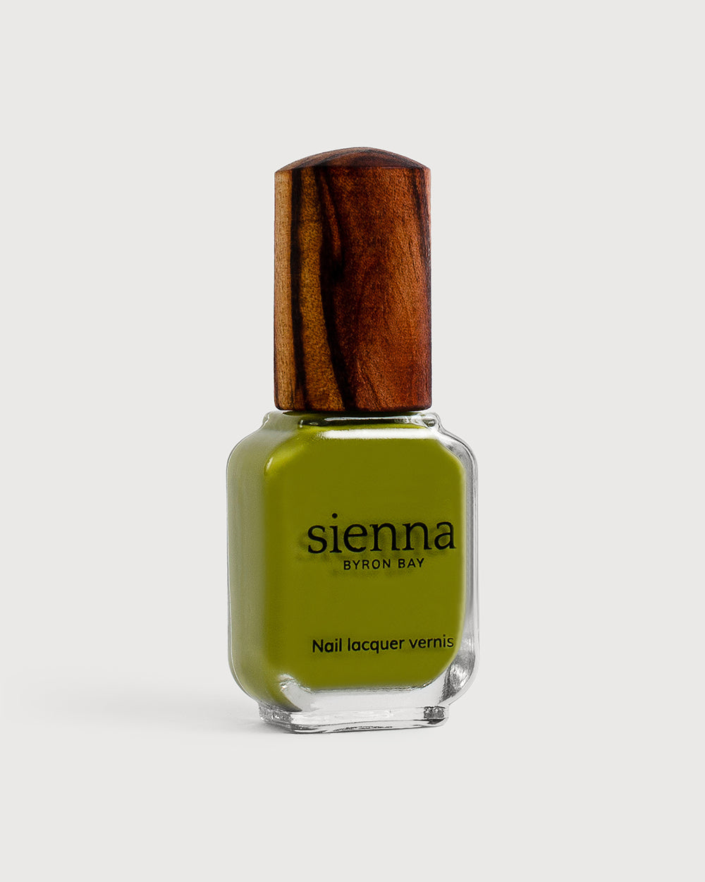 Avocado green nail polish glass bottle with timber cap